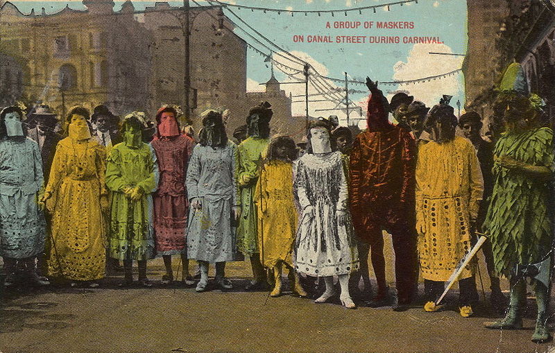 A Group Of Maskers on Canal Street During Carnival New Orleans Postcard, 1914