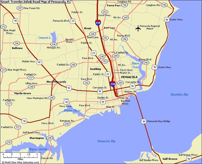 Road Map of Pensacola, FL